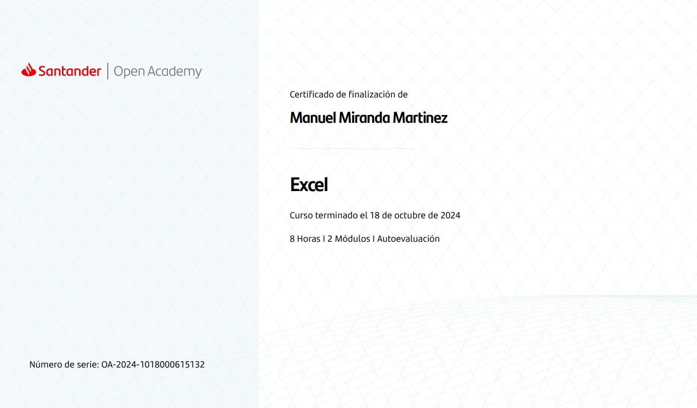 Excel Certificate
